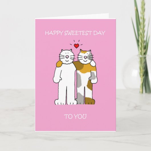 Happy Sweetest Day Cartoon Cats カード (正面)