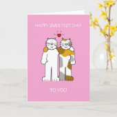 Happy Sweetest Day Cartoon Cats カード (黄色い花)