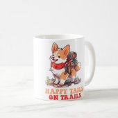 Happy Tails On Trails Funny Dog Trailing Camping L コーヒーマグカップ (正面右)