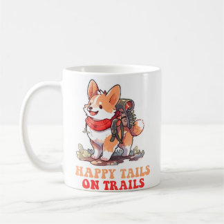 Happy Tails On Trails Funny Dog Trailing Camping L コーヒーマグカップ