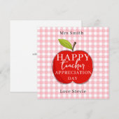 Happy Teacher Appreciation Card | 赤いりんごとピンクのギンガムチェ (正面/裏面)