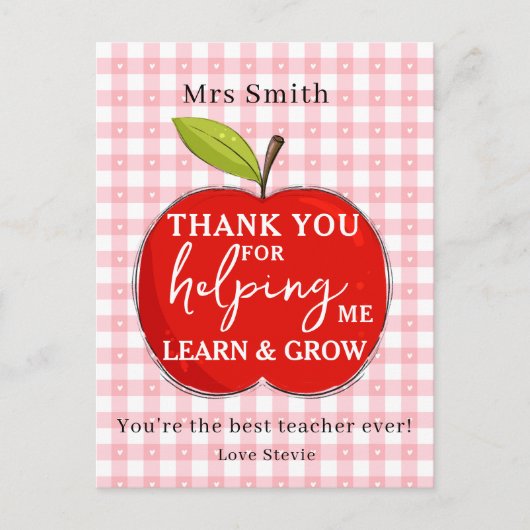 Happy Teacher Appreciation Card | Red Apple Pink  ポストカード (正面)