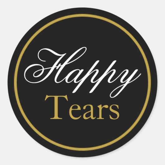 "Happy Tears"のステッ結婚ク – ブラック金ゴールド ラウンドシール (正面)
