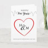 Happy Ten Years Elegant Monogram Heart Anniversary カード (正面)