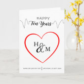 Happy Ten Years Elegant Monogram Heart Anniversary カード (黄色い花)