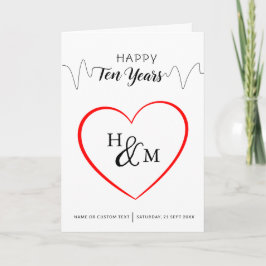 Happy Ten Years Elegant Monogram Heart Anniversary カード