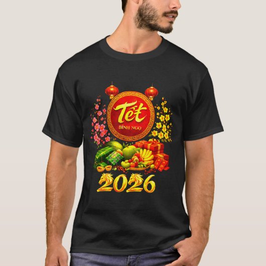 Happy Tet 2026 Year Of The Horse Vietnamese Tet Ng Tシャツ (正面)