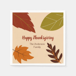 Happy Thanksgivingの紅葉とお名前 スタンダードカクテルナプキン