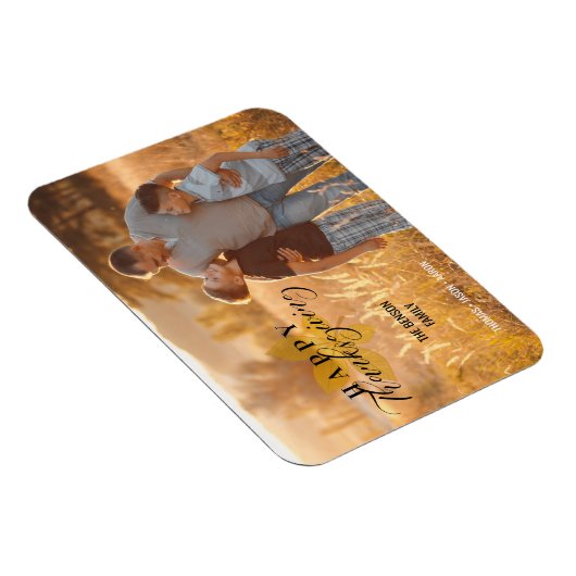 Happy Thanksgivingスクリプト葉の家族の写真 マグネット (右側)