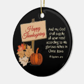 HAPPY THANKSGIVINGフィリップ4:19カスタム黒 セラミックオーナメント (左)