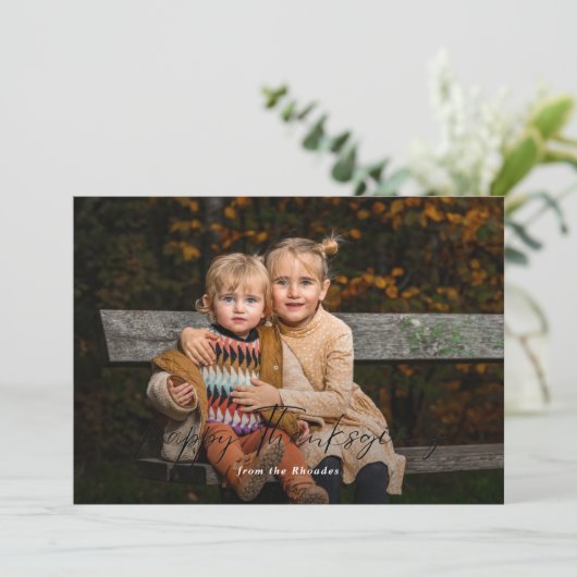 Happy Thanksgivingモダンの写真をスクリプト シーズンカード (スタンド正面)