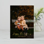 Happy Thanksgivingモダンの写真をスクリプト 箔シーズンカード (立ち正面)