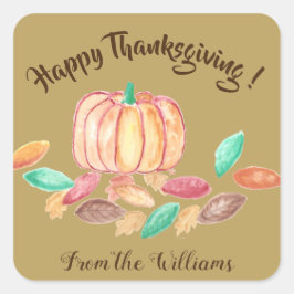 Happy Thanksgiving家族のパーソナライズされたステッカー スクエアシール