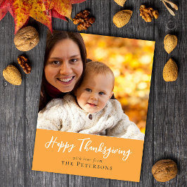 Happy Thanksgiving家族の写真の書道スクリプト ポストカード