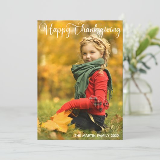 Happy Thanksgiving家族エレガント写真モダン シーズンカード (スタンド正面)