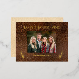 Happy Thanksgiving家族モダンの写真 箔シーズンポストカード