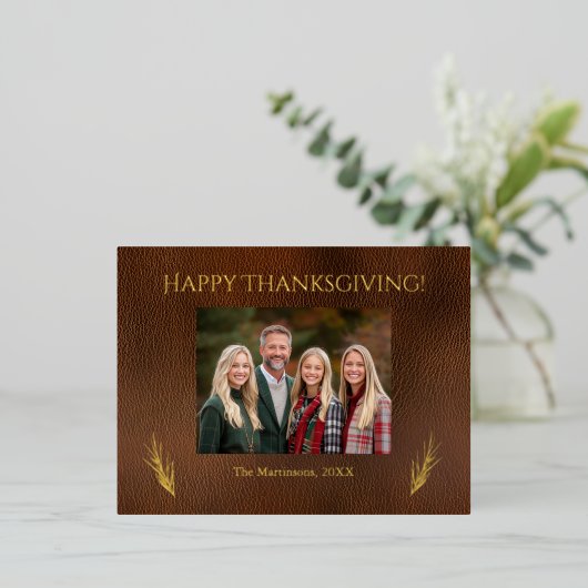 Happy Thanksgiving家族モダンの写真 箔シーズンポストカード (立ち正面)