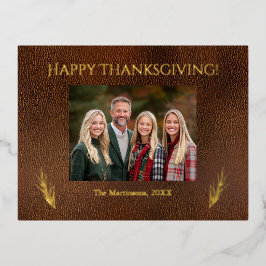 Happy Thanksgiving家族モダンの写真 箔シーズンポストカード