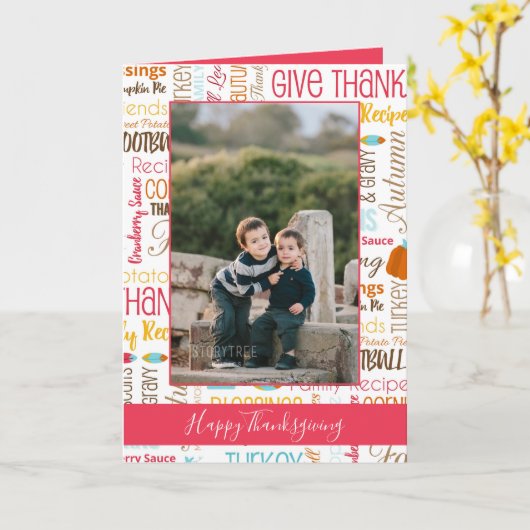 Happy Thanksgiving家族写真 カード (黄色い花)