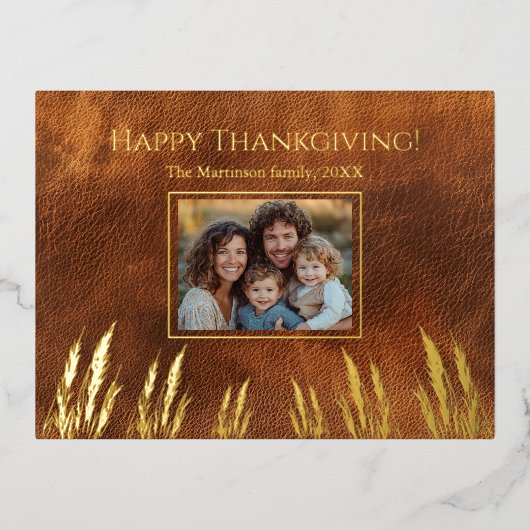 Happy Thanksgiving家族写真 箔シーズンポストカード (正面)