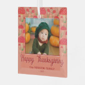 Happy Thanksgiving赤いキノコ秋写真 ガラスオーナメント (正面左)