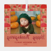 Happy Thanksgiving赤いキノコ秋写真 ガラスオーナメント (裏面)