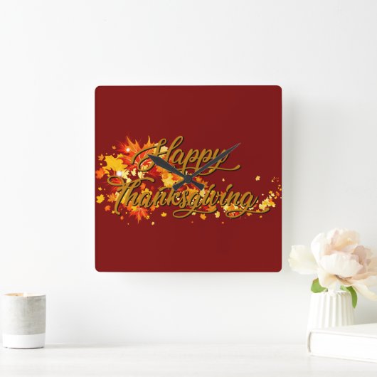 Happy Thanksgiving スクエア壁時計 (ホーム)