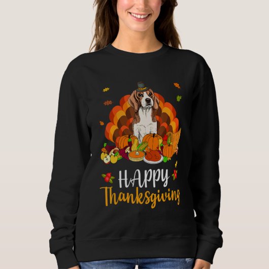 Happy Thanksgiving Beagle Dog Turkey Pet スウェットシャツ (正面)