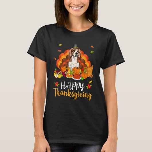 Happy Thanksgiving Beagle Dog Turkey Pet Tシャツ (正面)