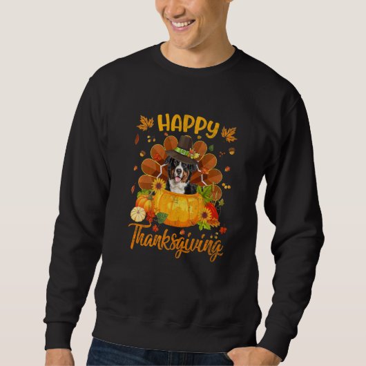 Happy Thanksgiving Bernese Mountain Dog Turkey Pum スウェットシャツ (正面)