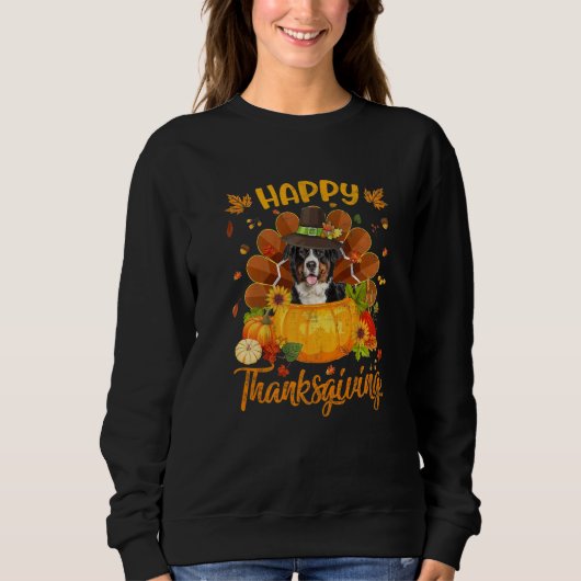 Happy Thanksgiving Bernese Mountain Dog Turkey Pum スウェットシャツ (正面)