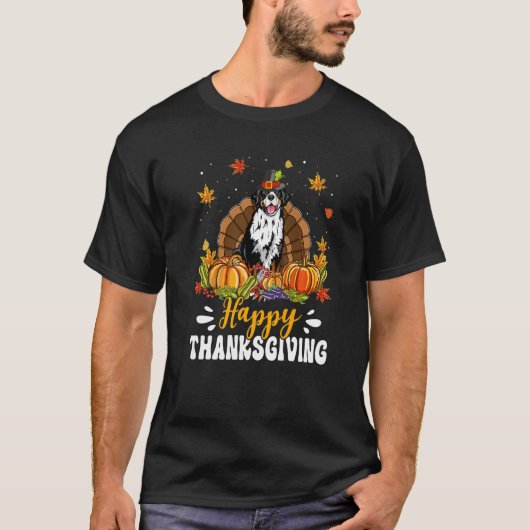Happy Thanksgiving Bernese Mountain Dog Turkey Pum Tシャツ (正面)