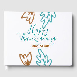 Happy Thanksgiving blue brown fall leaves flower h ゲストブック