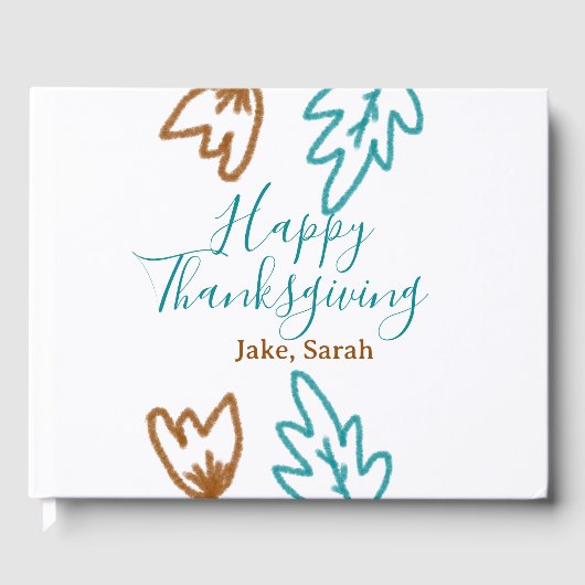 Happy Thanksgiving blue brown fall leaves flower h ゲストブック (正面)