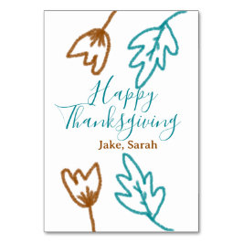 Happy Thanksgiving blue brown fall leaves flower h テーブルナンバー