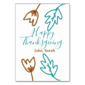 Happy Thanksgiving blue brown fall leaves flower h テーブルナンバー (裏面)