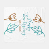 Happy Thanksgiving blue brown fall leaves flower h フリースブランケット (正面(横))