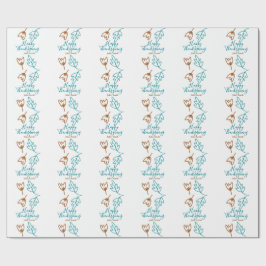 Happy Thanksgiving blue brown fall leaves flower h ラッピングペーパー