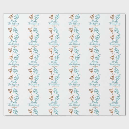 Happy Thanksgiving blue brown fall leaves flower h ラッピングペーパー (フラット)