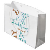 Happy Thanksgiving blue brown fall leaves flower h ラージペーパーバッグ (裏面アングル)