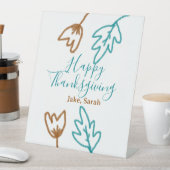 Happy Thanksgiving blue brown fall leaves flower h 台座サイン (インサイチュ)