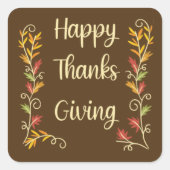 Happy Thanksgiving - Brown Theme スクエアシール (正面)