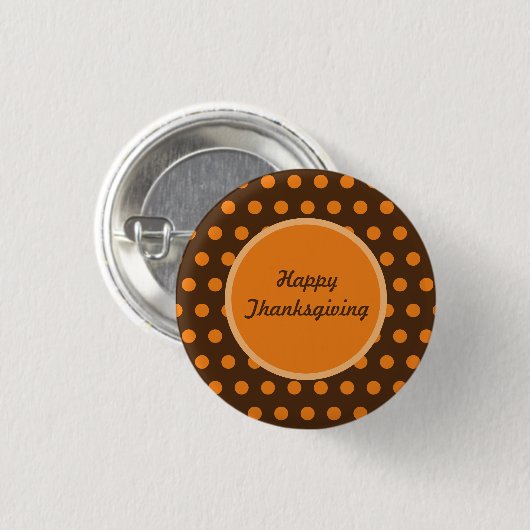 Happy Thanksgiving Button (Brown & Orange) 缶バッジ (正面&裏面)