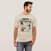 Happy Thanksgiving Cartoon Friends Pilgrim Hat Pie Tシャツ (正面フル)