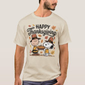 Happy Thanksgiving Cartoon Friends Pilgrim Hat Pie Tシャツ (正面)