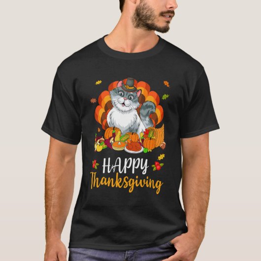Happy Thanksgiving Cat Dog Turkey Pet   Tシャツ (正面)
