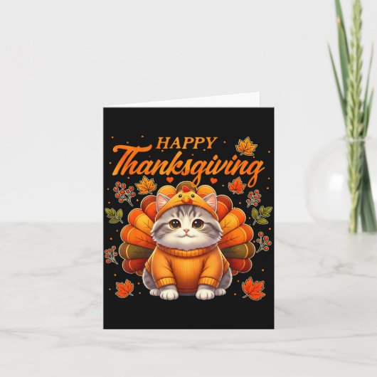 Happy Thanksgiving Cat Turkey Day Autumn Fall Men  カード (正面)