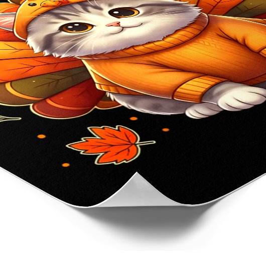 Happy Thanksgiving Cat Turkey Day Autumn Fall Men  ポスター (角)
