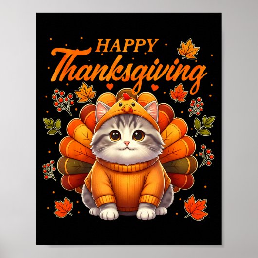 Happy Thanksgiving Cat Turkey Day Autumn Fall Men  ポスター (正面)