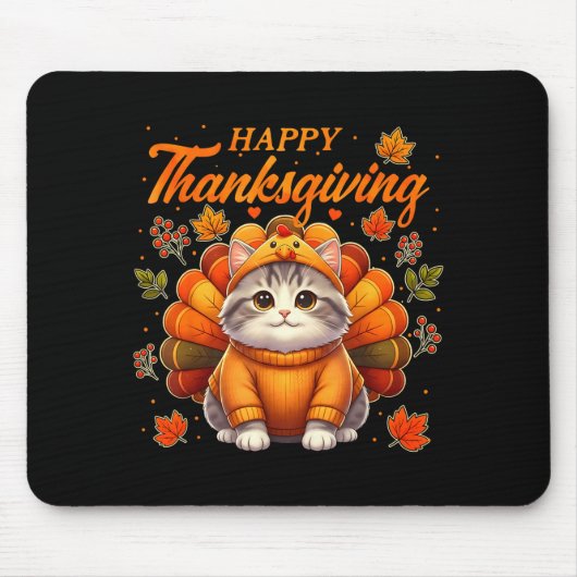 Happy Thanksgiving Cat Turkey Day Autumn Fall Men  マウスパッド (正面)